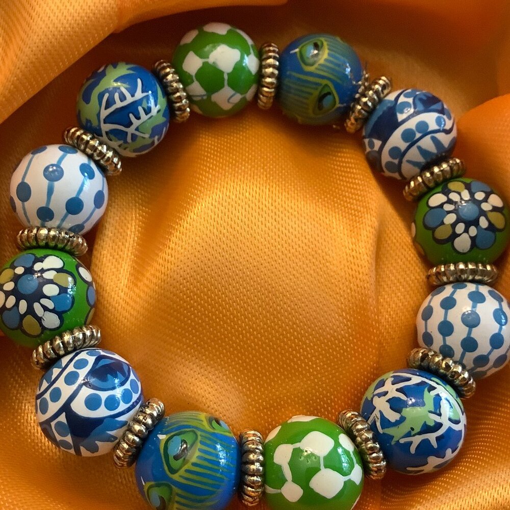New with out tag Angela Moore hand painted green blue Bracelet $65